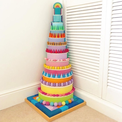 Peças fracas Montessori colorido do arco-íris de madeira para o bebê pré-escolar