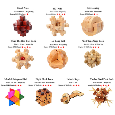 O Q.I. de madeira de Kong Ming Puzzles Set Luban Lock confunde o jogo para o brinquedo adulto do jogo do grau dos níveis de Brain Teaser 3 do assassino de tempo das crianças