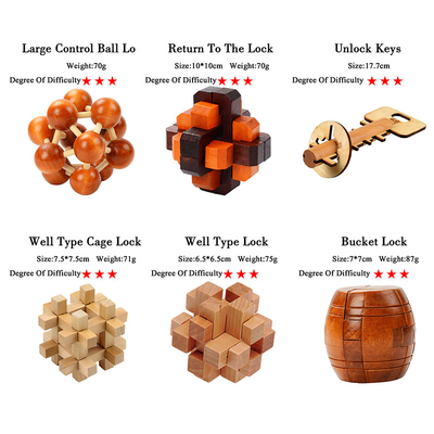 O Q.I. de madeira de Kong Ming Puzzles Set Luban Lock confunde o jogo para o brinquedo adulto do jogo do grau dos níveis de Brain Teaser 3 do assassino de tempo das crianças