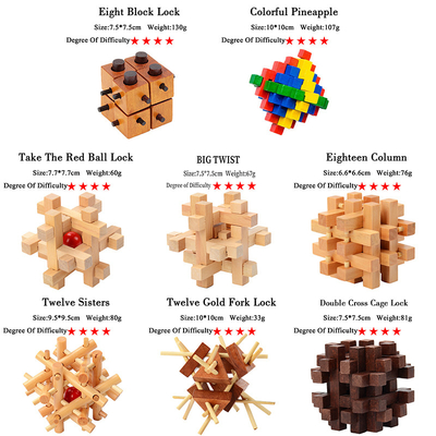 O Q.I. de madeira de Kong Ming Puzzles Set Luban Lock confunde o jogo para o brinquedo adulto do jogo do grau dos níveis de Brain Teaser 3 do assassino de tempo das crianças
