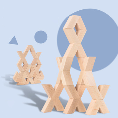 16pcs V dão forma a blocos de empilhamento educacionais de madeira de Unpaint Montessori do grande bebê de madeira natural dos brinquedos dos blocos de apartamentos 3D a