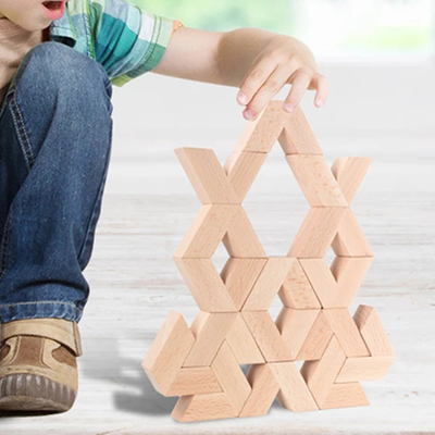 16pcs V dão forma a blocos de empilhamento educacionais de madeira de Unpaint Montessori do grande bebê de madeira natural dos brinquedos dos blocos de apartamentos 3D a