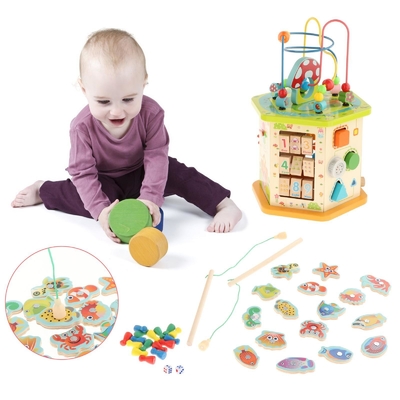 Cubo de madeira da atividade de Montessori grande para o infante do bebê das crianças do ano novo
