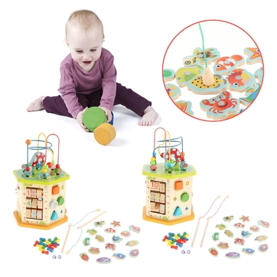 Cubo de madeira da atividade de Montessori grande para o infante do bebê das crianças do ano novo