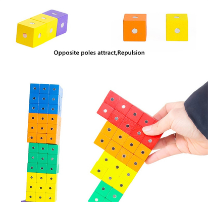 Blocos magnéticos 10pc 2X2X2cm do arco-íris quadrado educacional do cubo de madeira