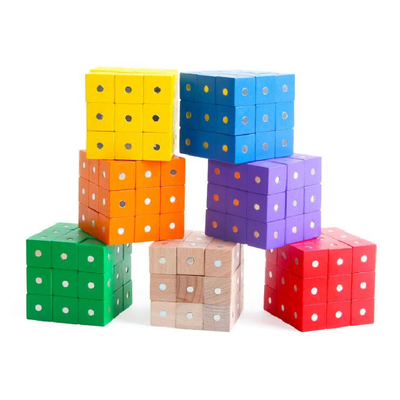Blocos magnéticos 10pc 2X2X2cm do arco-íris quadrado educacional do cubo de madeira