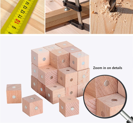 Blocos magnéticos 10pc 2X2X2cm do arco-íris quadrado educacional do cubo de madeira