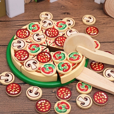 64 PCes fingem a pizza de madeira Toy For Children Food Cooking do jogo