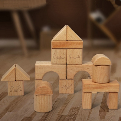 brinquedos de madeira Montessori natural dos blocos de Burlywood da faia 20pcs que aprende a educação