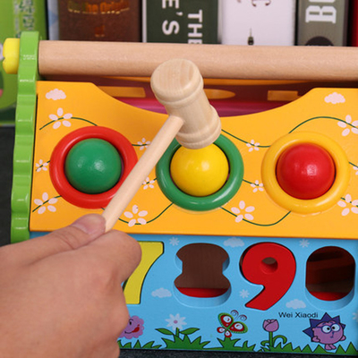 As crianças dão forma à casa Montessori de madeira da sabedoria do classificador brilhante