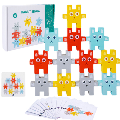 Animal de Montessori das crianças que empilha jogos de equilíbrio de Jenga do coelho dos brinquedos dos blocos
