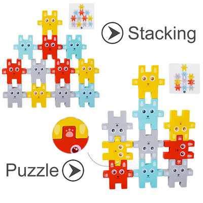 Animal de Montessori das crianças que empilha jogos de equilíbrio de Jenga do coelho dos brinquedos dos blocos