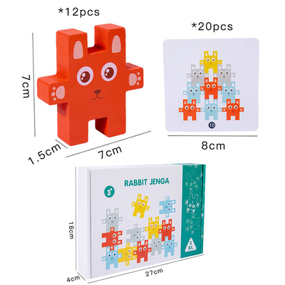 Animal de Montessori das crianças que empilha jogos de equilíbrio de Jenga do coelho dos brinquedos dos blocos