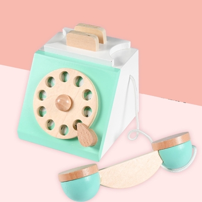 Telefone retro Playset Toy For Children educacional de madeira da simulação