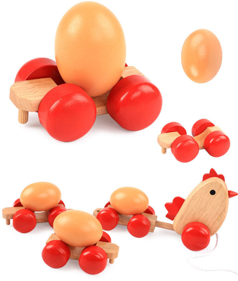 Criança de madeira do pai de Hen Pulling Egg Driving Train HandHeld