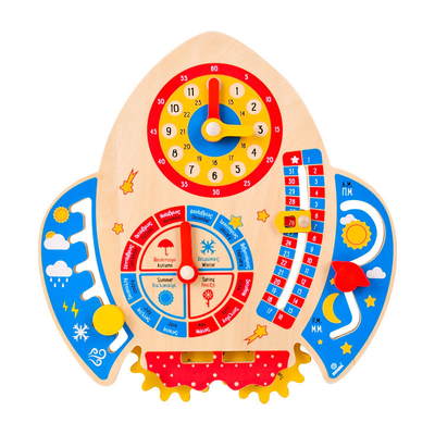 Crianças de madeira de Rocket Clock Calendar Montessori For dos desenhos animados