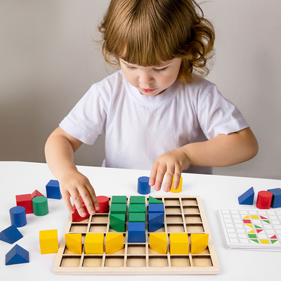Crianças de ensino de Montessori do enigma de madeira criativo do bloco cedo educacionais