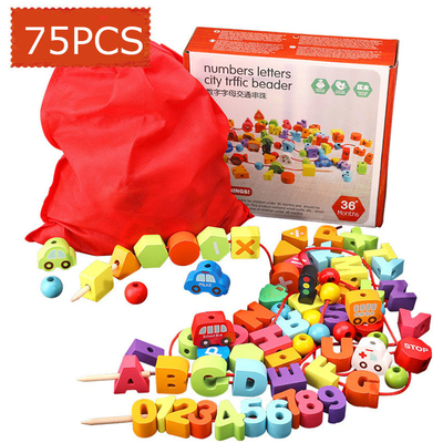 jogo frisado da corda da letra de madeira do número do tráfego 75Pcs urbano que amarra o rosqueamento