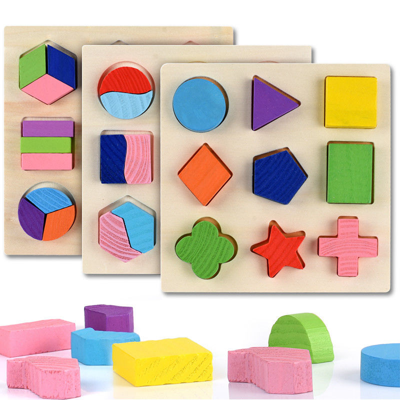 Classificando o bebê de madeira de Montessori brinca o pré-escolar de madeira geométrico dos blocos 15cm