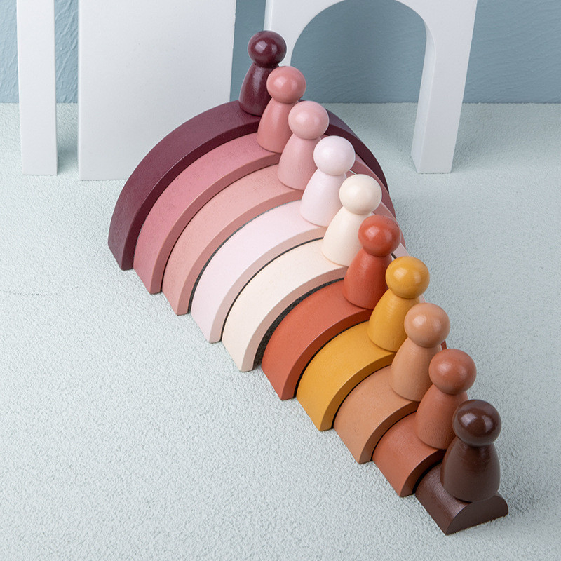 Brinquedo educacional de empilhamento criativo Não-tóxico de madeira do jogo do equilíbrio de Toy Safe DIY do bebê do bloco de apartamentos do arco-íris de Montessori