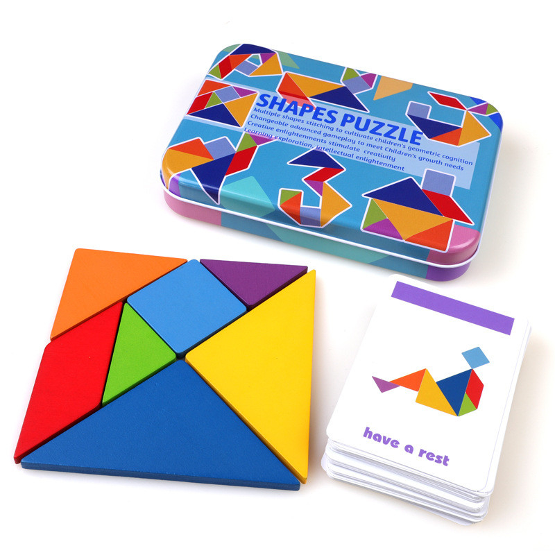 Tangram colorido animal Toy Kids Montessori Early Education do enigma de serra de vaivém do teste padrão 3D de madeira que classifica crianças dos brinquedos dos jogos