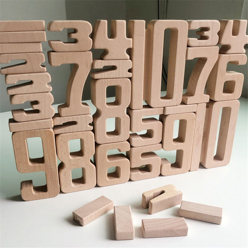 O bloco de madeira Jenga Toy Montessori Educational Natural Wood do equilíbrio do bebê dos brinquedos de Digitas da matemática dos blocos de apartamentos do número brinca FO
