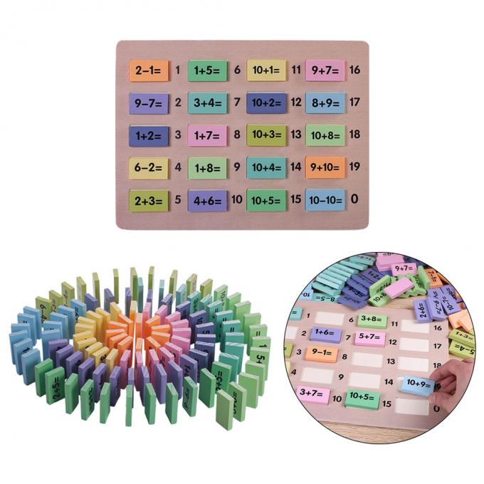 Os brinquedos educacionais da matemática da matemática numeram os blocos de apartamentos dos dominós engraçados