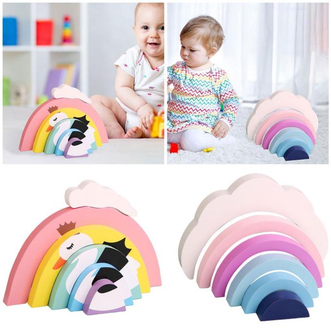 Blocos de apartamentos coloridos, arco-íris educacional 6 partes de Toy Brick para as meninas recém-nascidas
