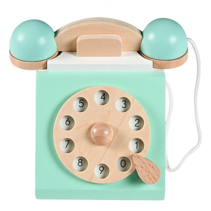 O telefone antigo do seletor do vintage finge o jogo Montessori Edcuation adiantado interativo Toy Role Play de madeira para crianças