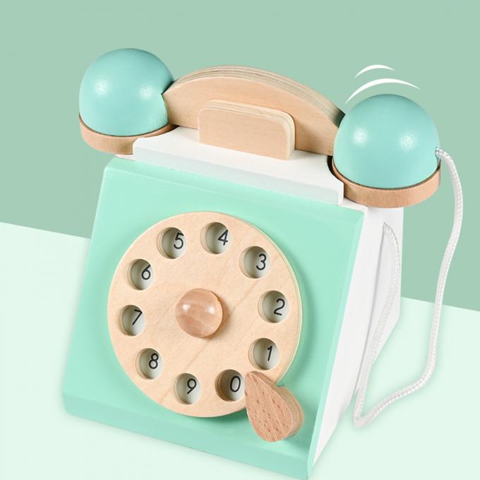 O telefone antigo do seletor do vintage finge o jogo Montessori Edcuation adiantado interativo Toy Role Play de madeira para crianças