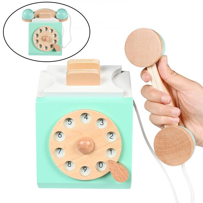 O telefone antigo do seletor do vintage finge o jogo Montessori Edcuation adiantado interativo Toy Role Play de madeira para crianças