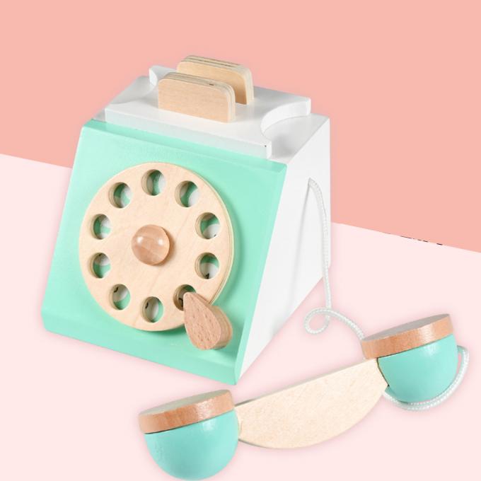 O telefone antigo do seletor do vintage finge o jogo Montessori Edcuation adiantado interativo Toy Role Play de madeira para crianças