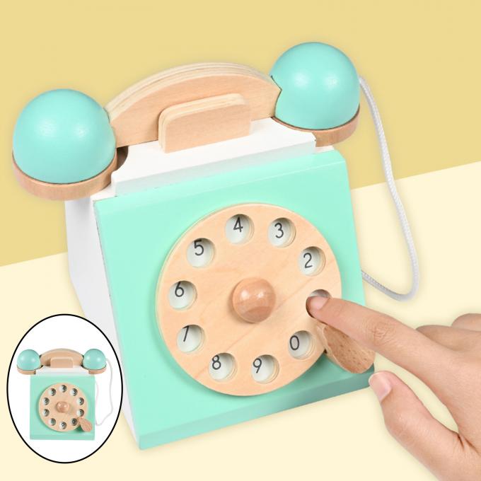 O telefone antigo do seletor do vintage finge o jogo Montessori Edcuation adiantado interativo Toy Role Play de madeira para crianças