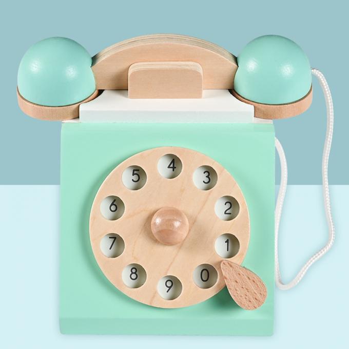O telefone antigo do seletor do vintage finge o jogo Montessori Edcuation adiantado interativo Toy Role Play de madeira para crianças